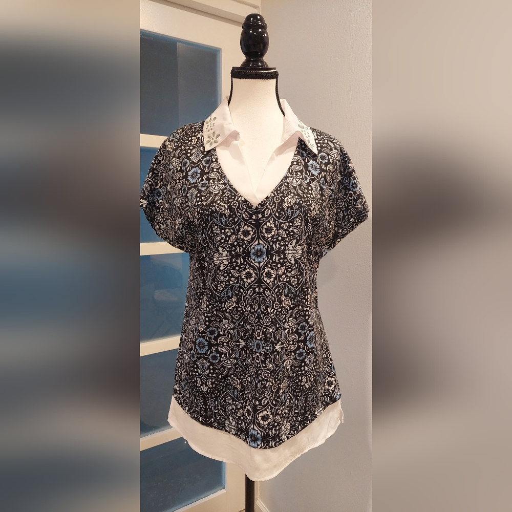 Madison Black and Blue Floral Blouse